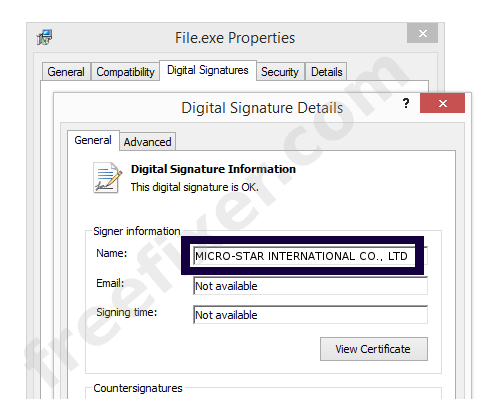 Screenshot of the MICRO-STAR INTERNATIONAL CO., LTD certificate